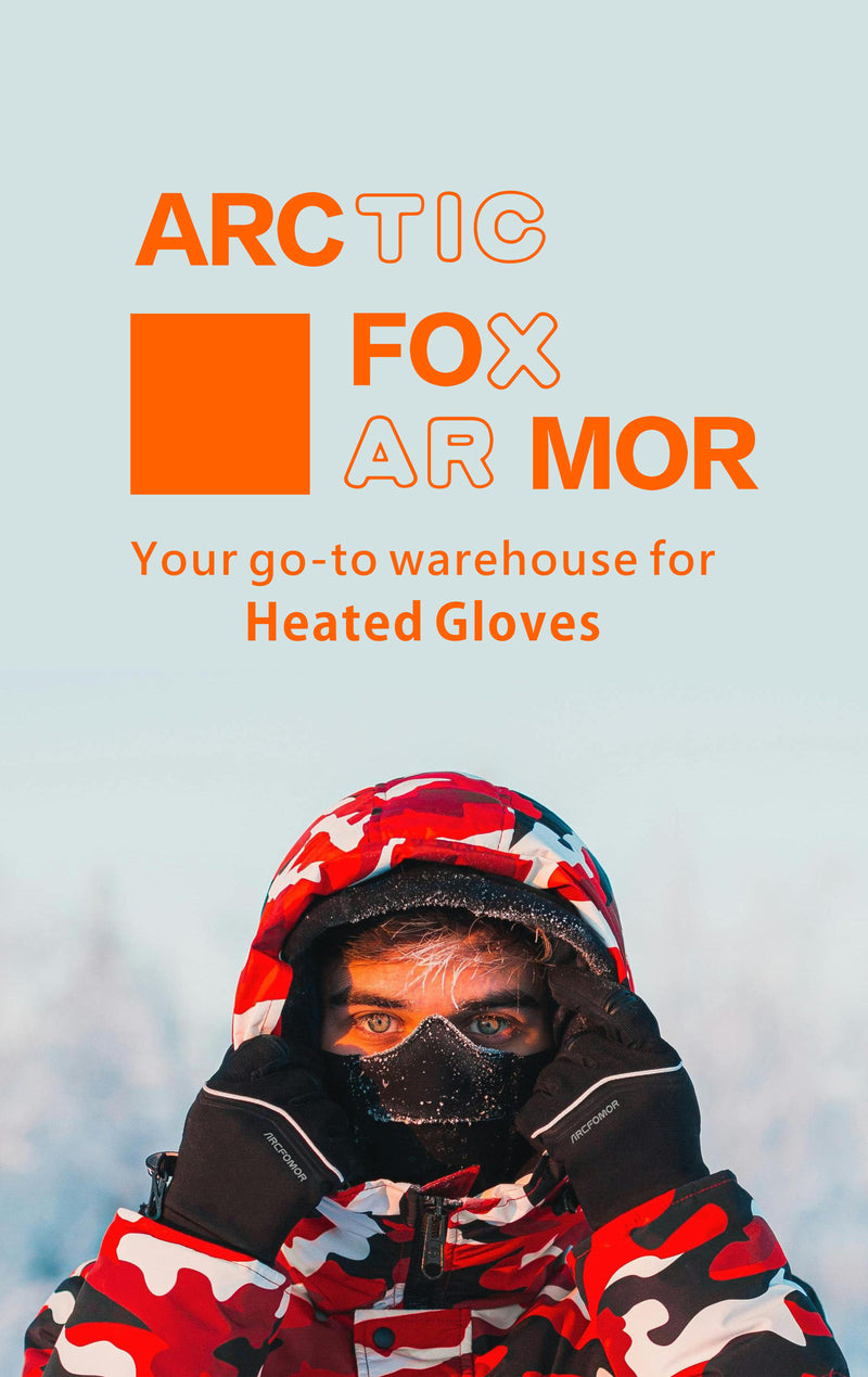 A man wearing Arcfomor heated gloves in a cold winter setting, enjoying the warmth and comfort provided by the gloves.