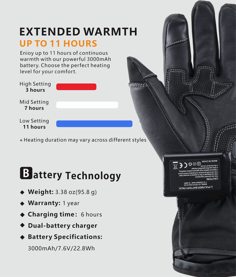 This picture shows that the battery specifications and performance of the “Onyx” glove are excellent.